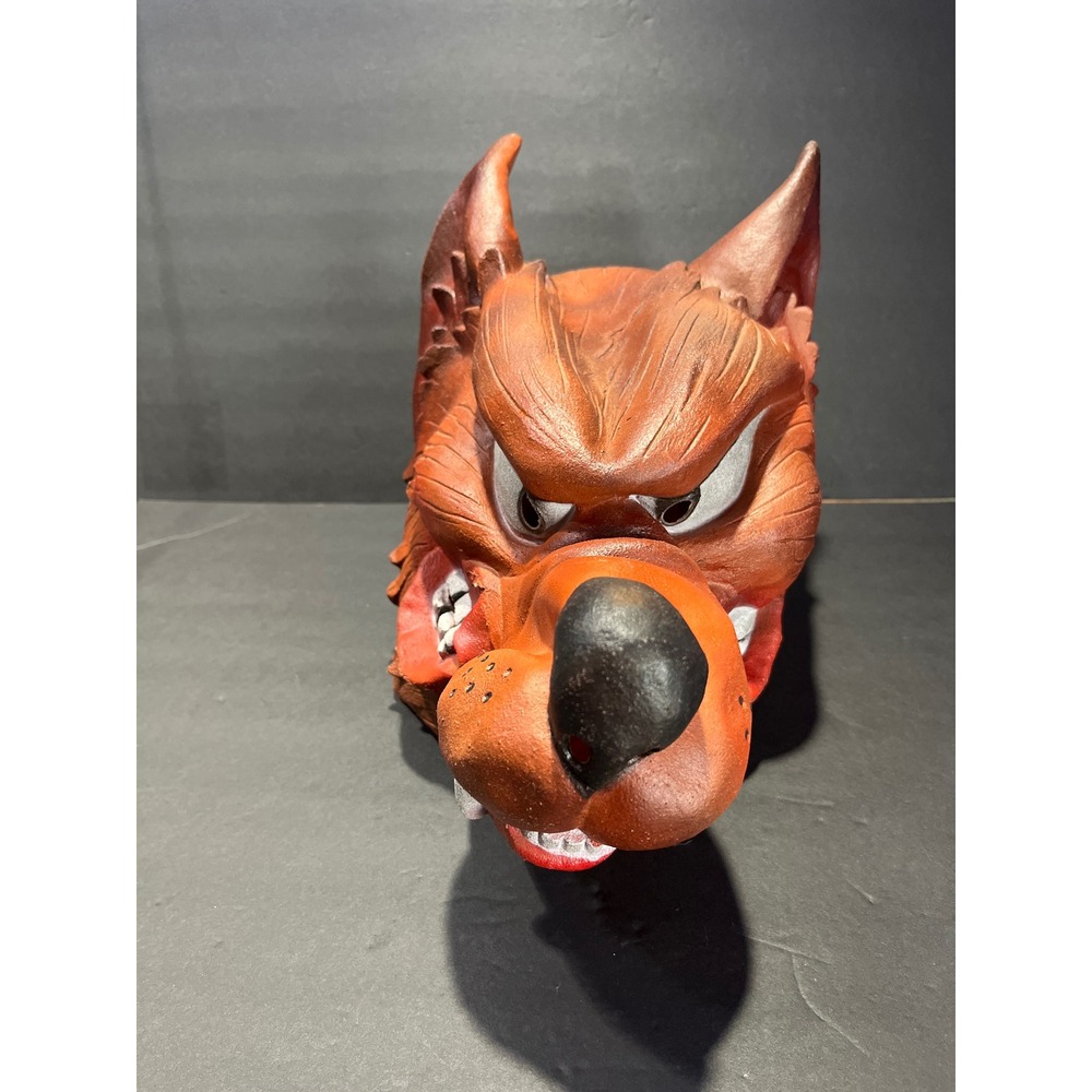 Vintage Snarling Wolf Mask Red Orange Foam Rubber Halloween Cosplay Costume